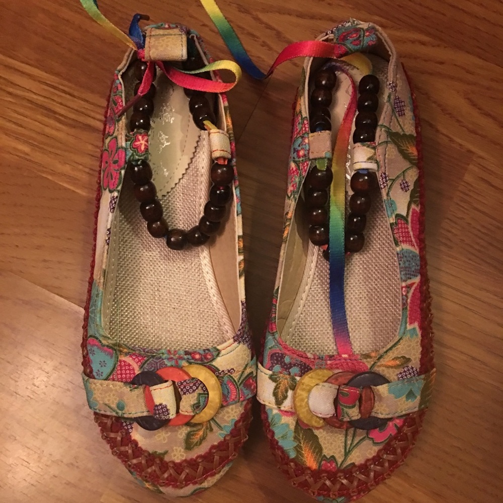 Colorful funky slides with beaded ankle tie